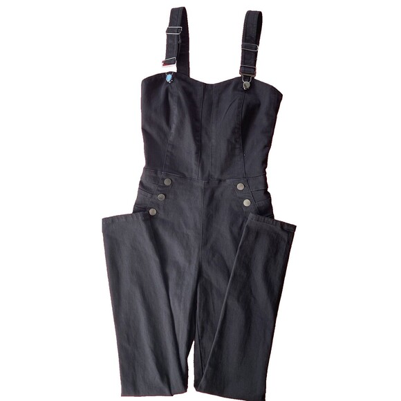 NWT Guess Super Skinny Fit Rosemary Jumpsuit Sz XS High-Waisted Adj Straps Black - Picture 3 of 14